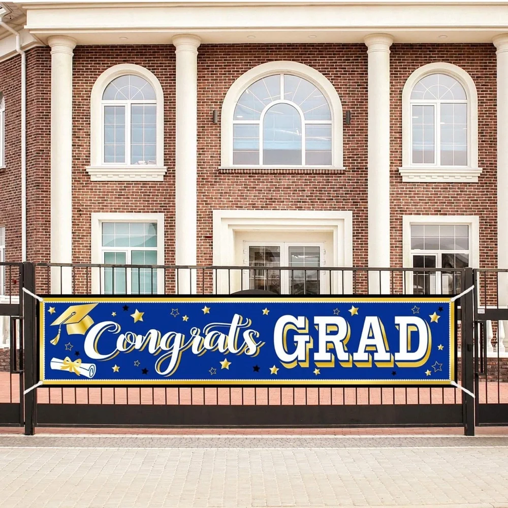 Blue Graduation‎ Banner 2025 Congrats Grad Banner Graduation Party High school